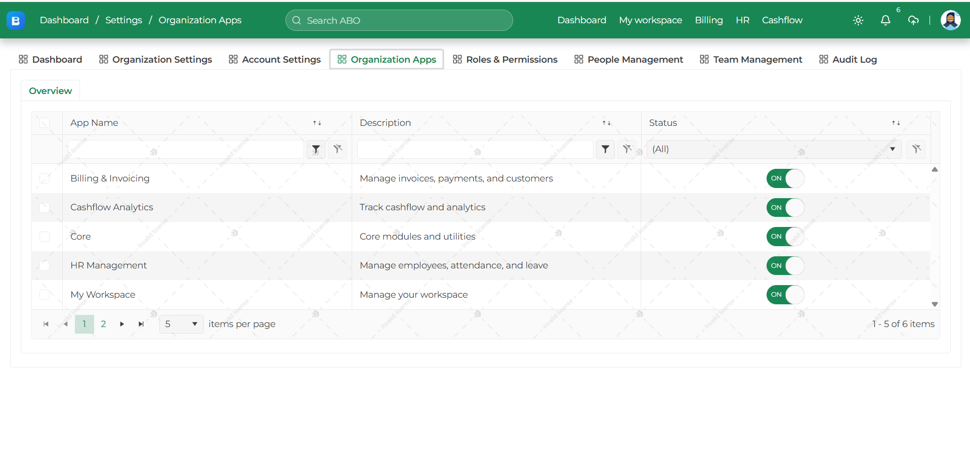 Organization Apps ABO application screenshot