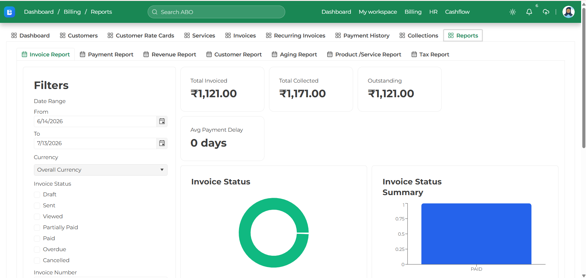 Reports ABO application screenshot
